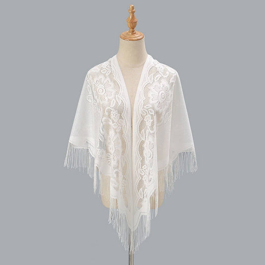 Breathable Tassel Triangle Scarf - Hollow Knit Wrap_CWMM1993
