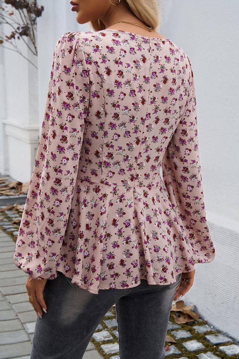 CWTBLL1450_PUFF SLEEVE FOREST FLORAL LONG SLEEVE TOP