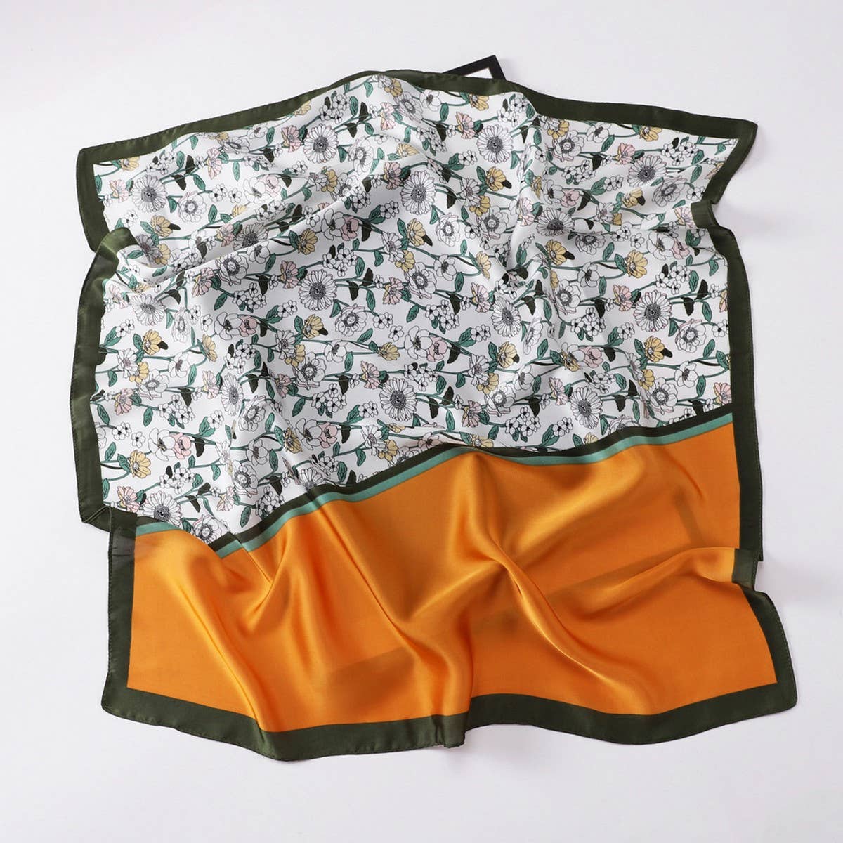 Vintage Letter Print Satin Square Scarf for Women