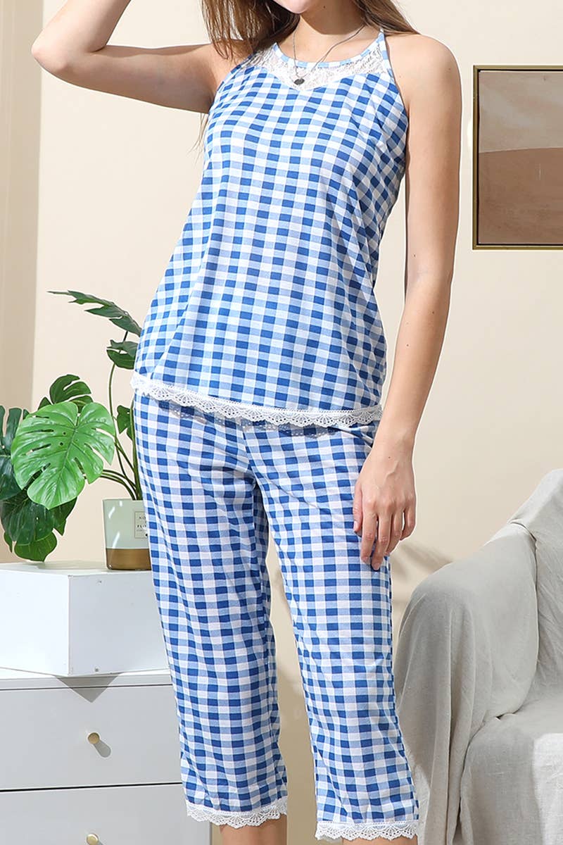 CWSPJ038-P_RACERBACK TOP LACE AND CAPRI PAJAMA SET