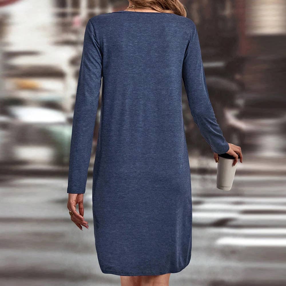 CASUAL V-NECK SOLID COLOR SIMPLE DRESS