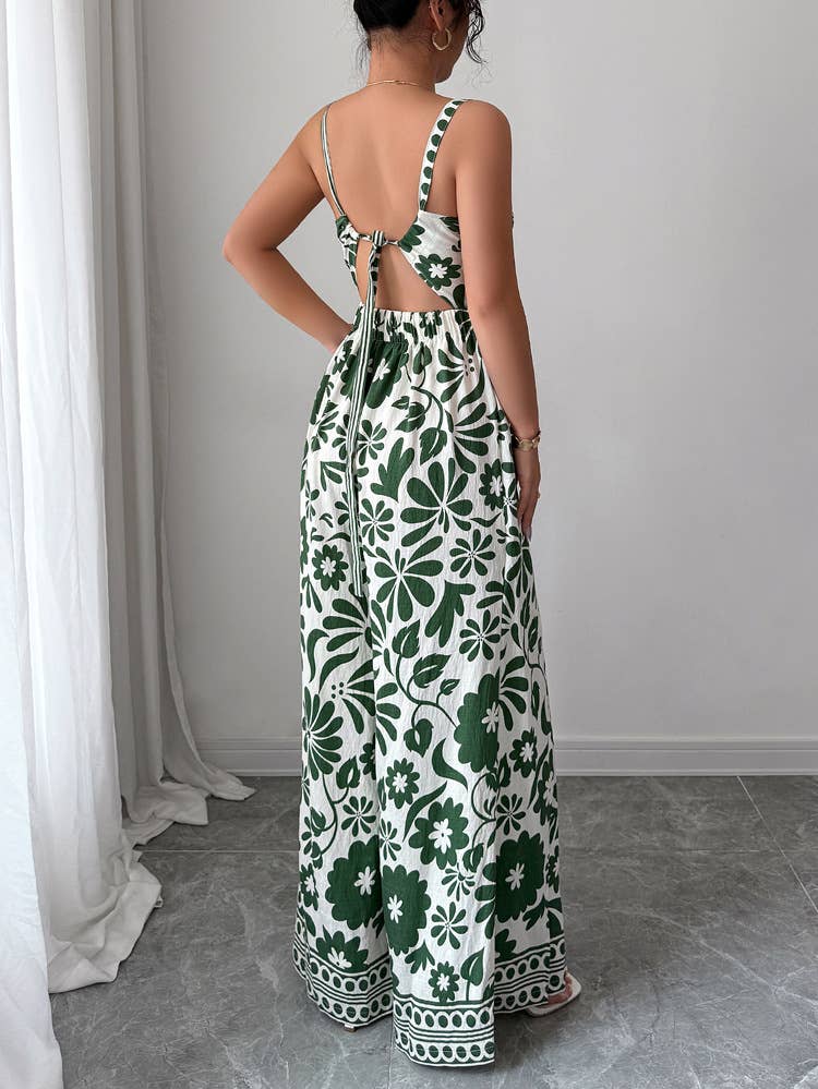 Elegant Twist Knot Printed Wide Leg Jumpsuit