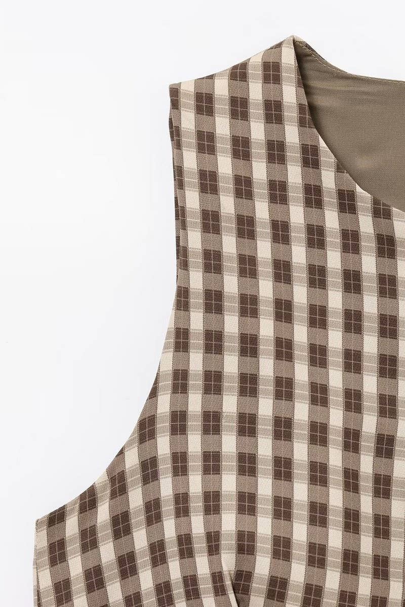 CWOV0724_SPRING FASHION PLAID WAISTED VEST TOP
