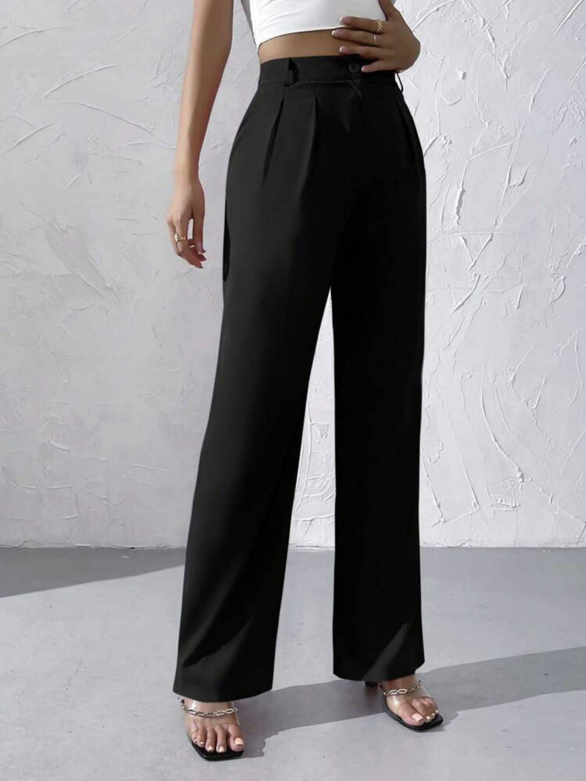 Elegant solid color dangling wide-leg suit pants