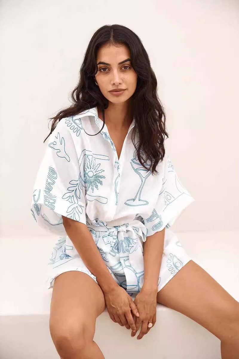 CWSJS1653_LAPEL MID-LENGTH SLEEVE TIE SHORT JUMPSUIT