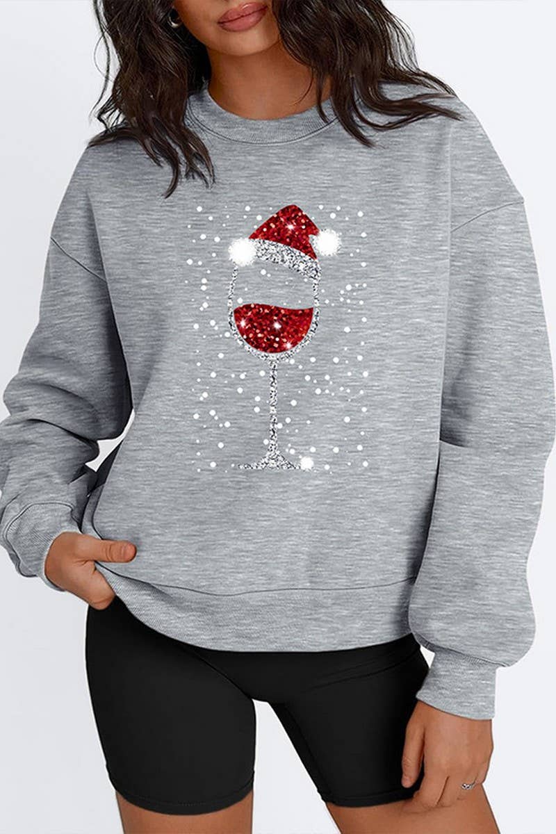 CWTBLL2464_ROUND NECK PRINTED CHRISTMAS SWEATSHIRT