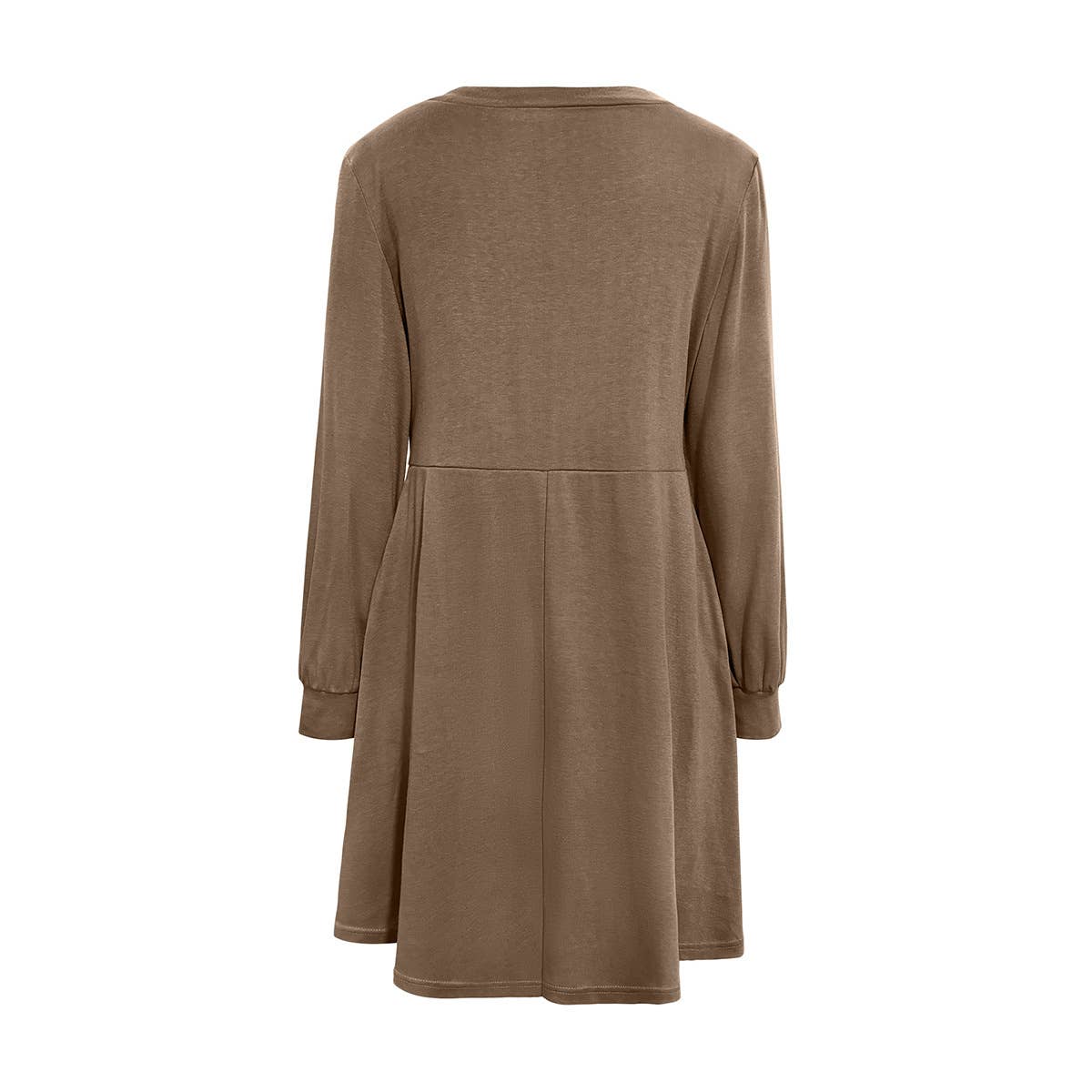 CASUAL SOLID COLOR LONG SLEEVE HIGH-WAISTED DRESS