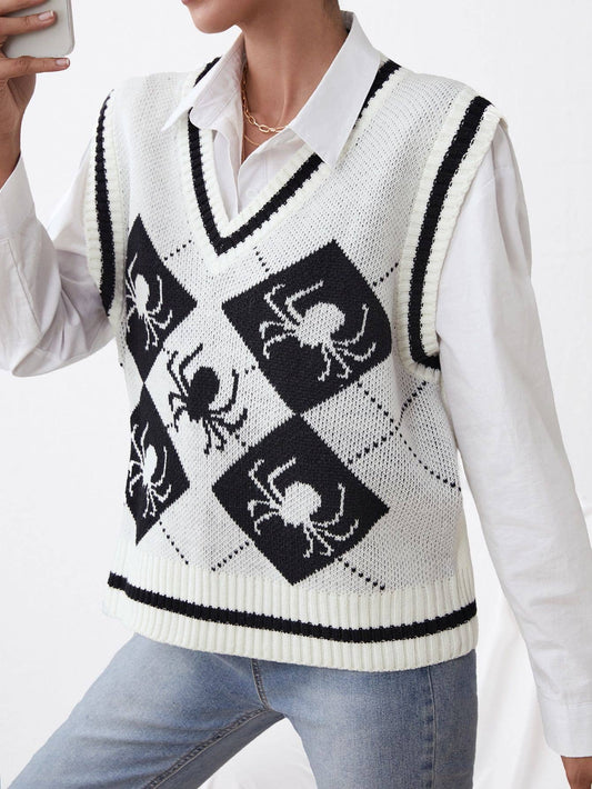 WORN WITH KNITTED HALLOWEEN V-NECK PULLOVER VEST