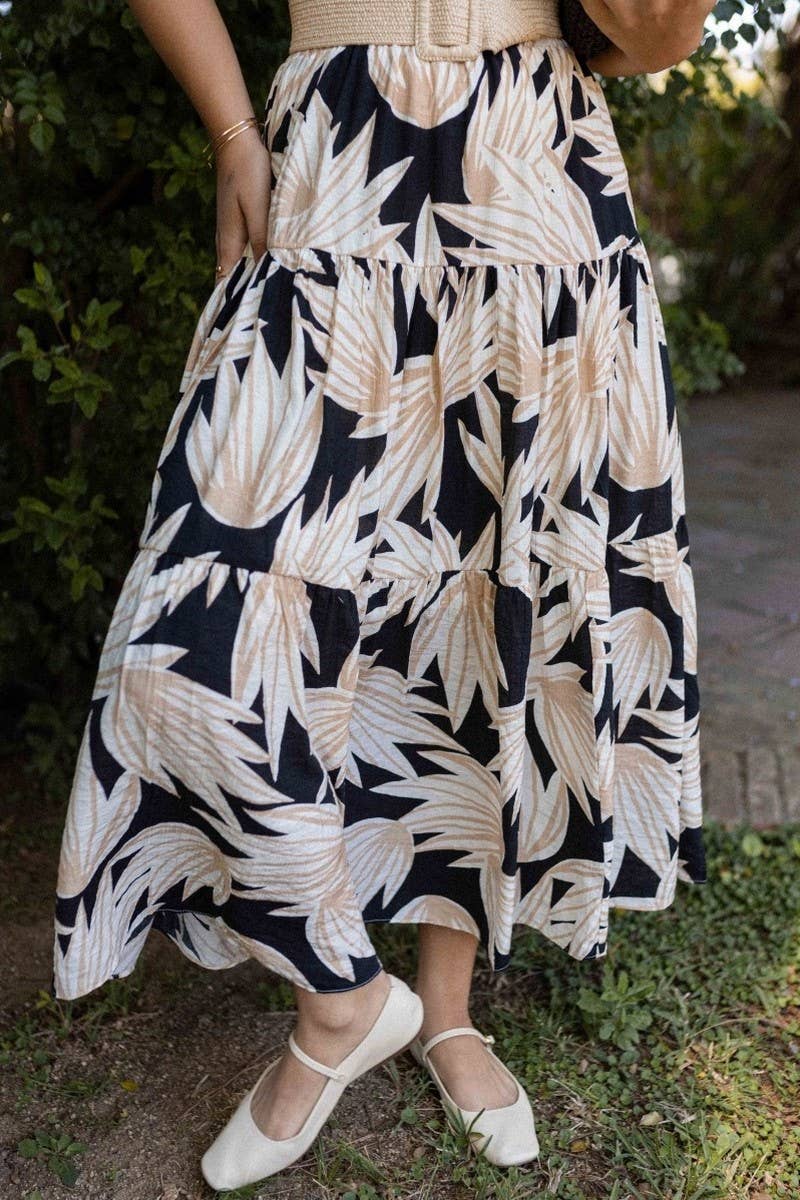 CWBLS0672_FLORAL ELASTIC WAIST VACATION MAXI SKIRT