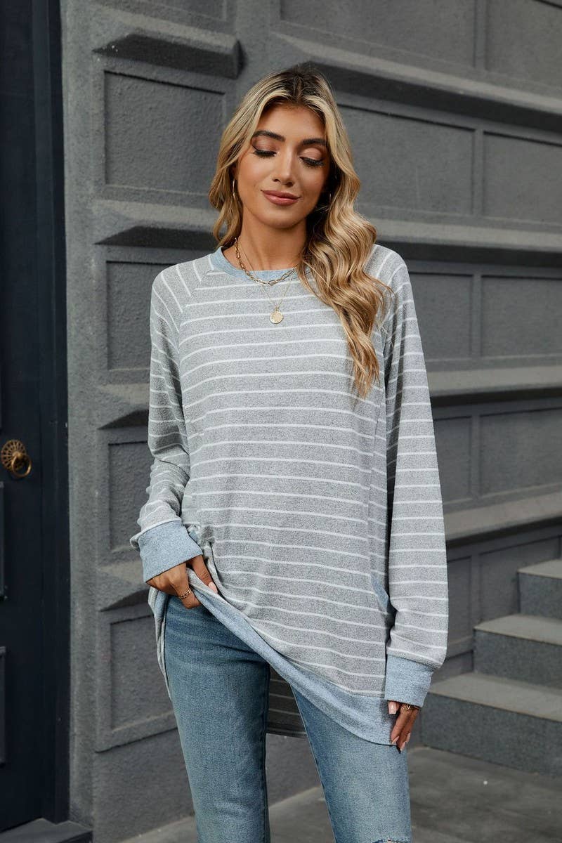 CWTBLL3664_COLOR BLOCKED STRIPED POCKET LOOSE T-SHIRT