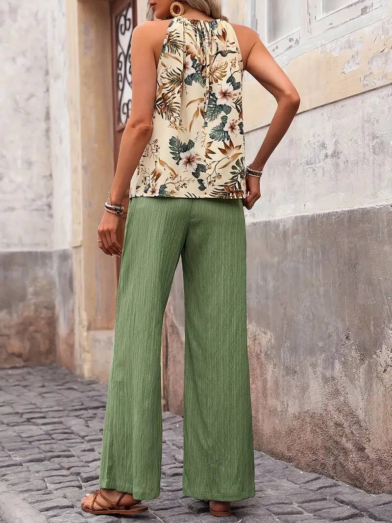 A halter ethnic-style printed top trousers set