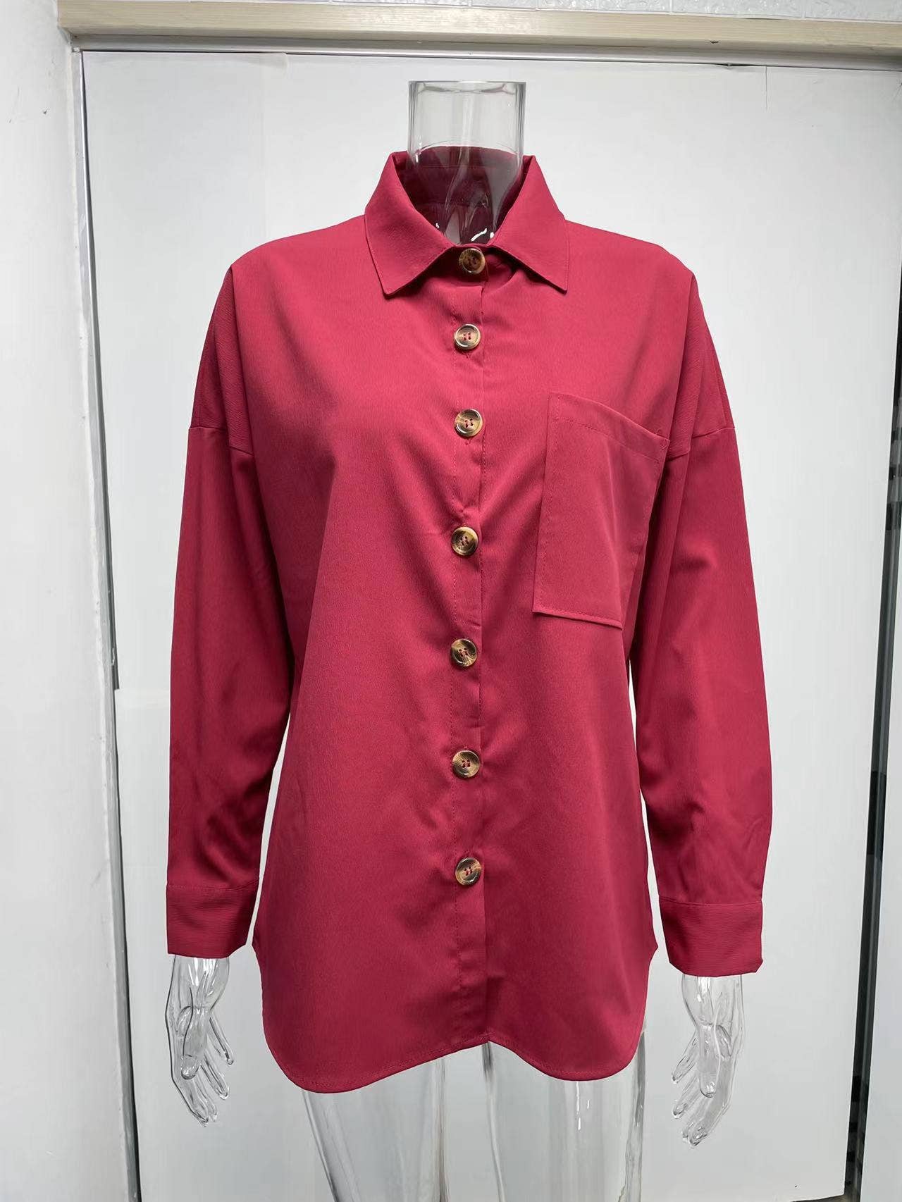 BAT-SLEEVED CASUAL SOLID COLOR LONG-SLEEVED SHIRT