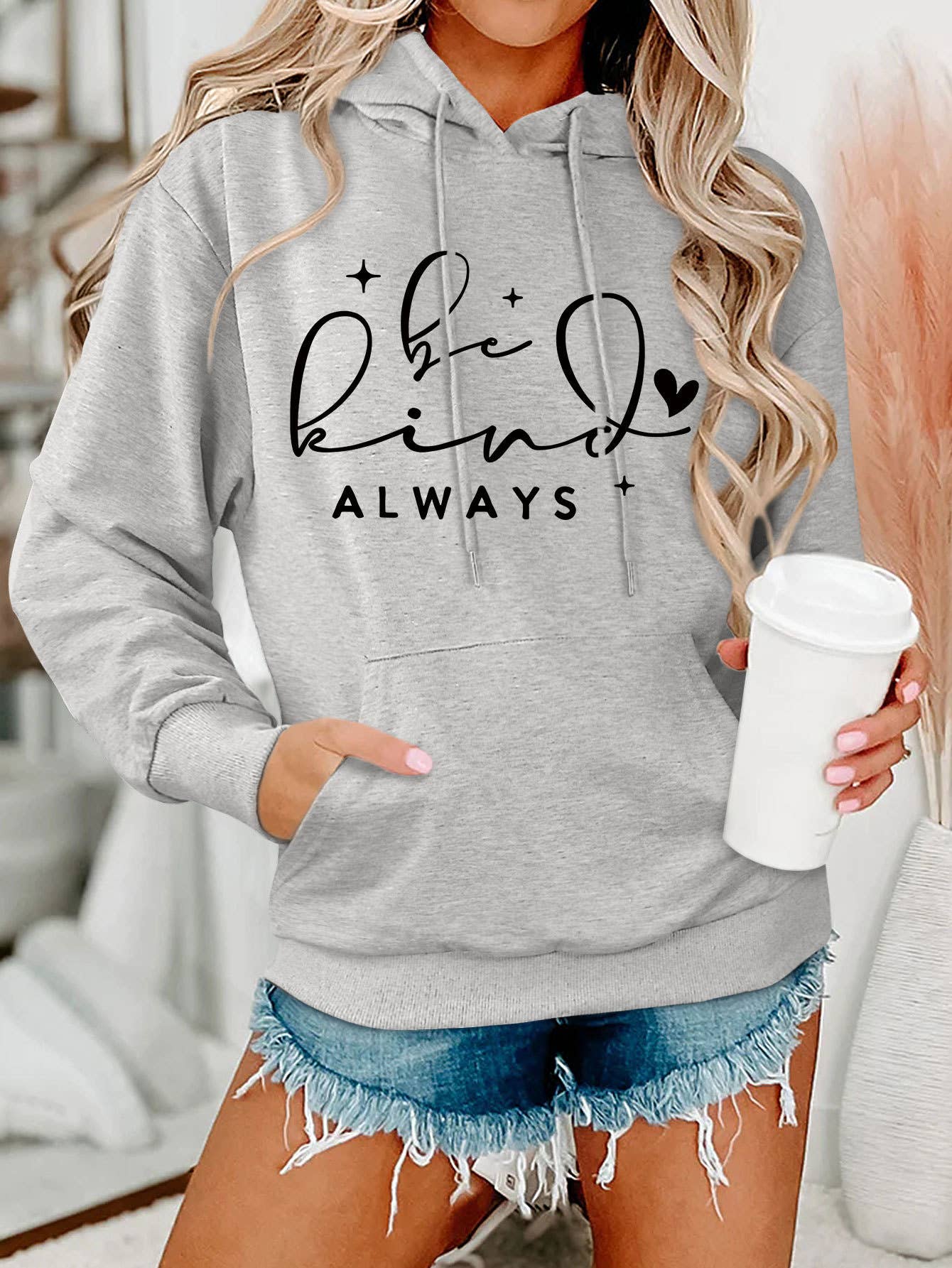 be kind always style Loose hooded sweatshirt