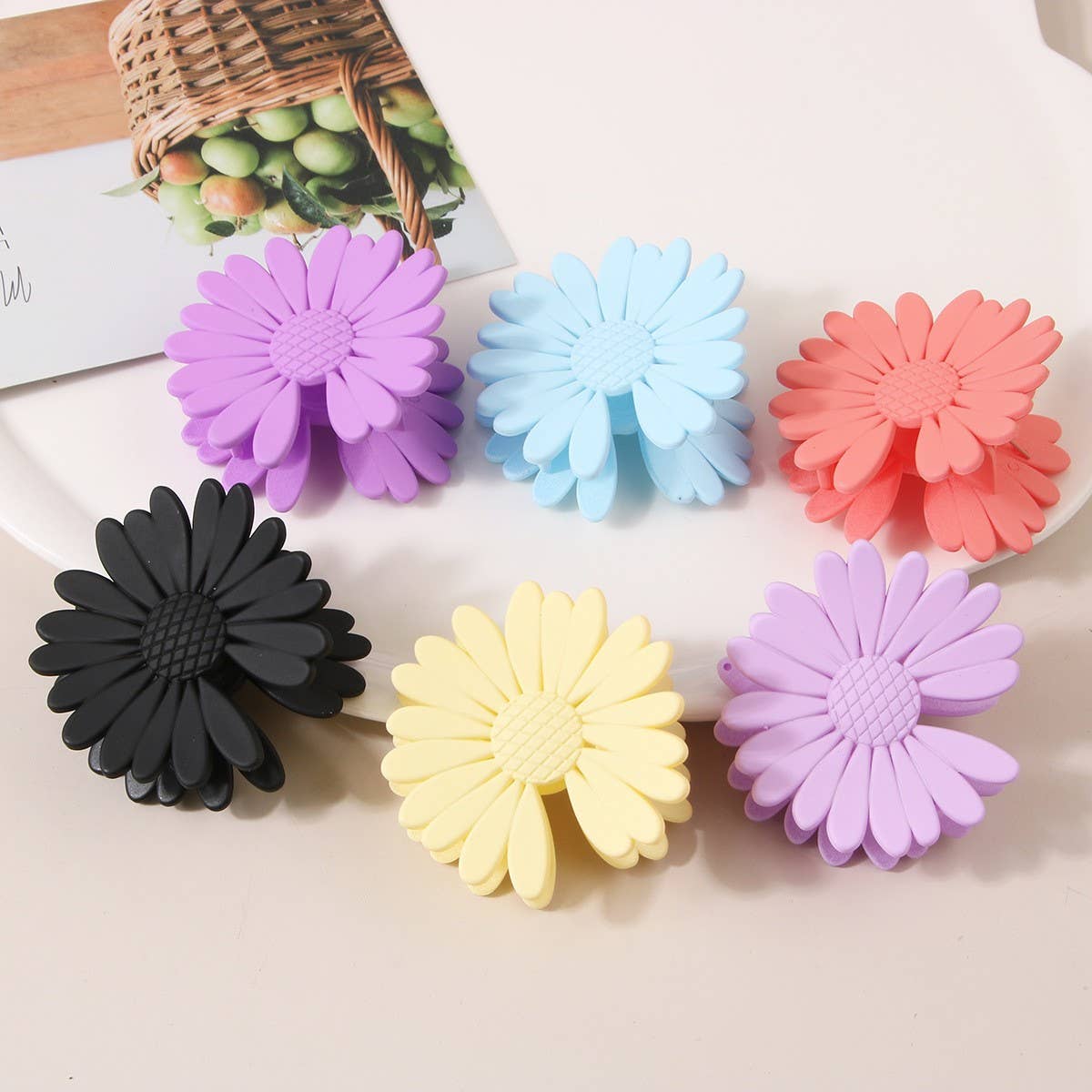 Matte Daisy Hair Claw, Floral Back Bun Shark Clip