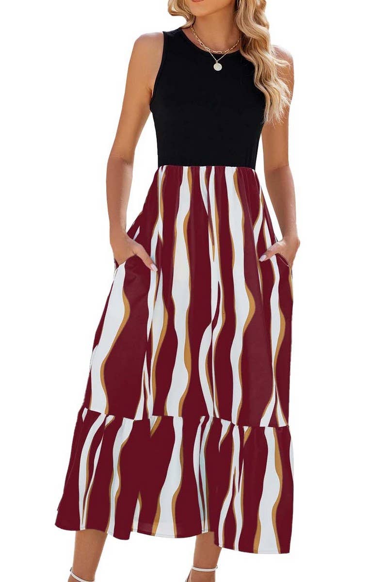 CREW NECK SLEEVELESS PRINTED TIE DYE DRESS_CWDMD1140