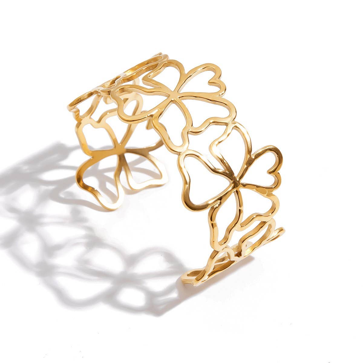 Chic Hollow Flower Cuff, 18K Gold Stainless Steel_CWAJE4734
