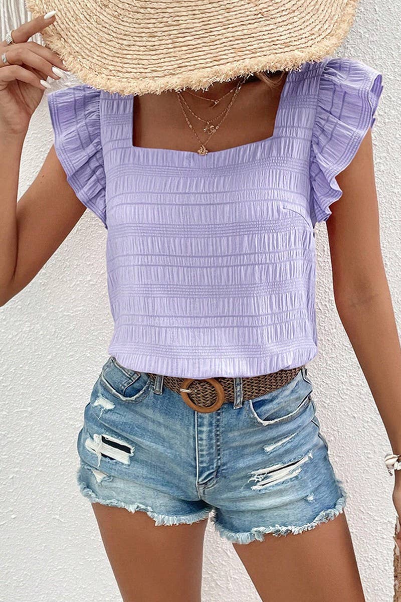 CWTBLS0608_SQUARE COLLAR RUFFLED SHIRT BLOUSE TOP