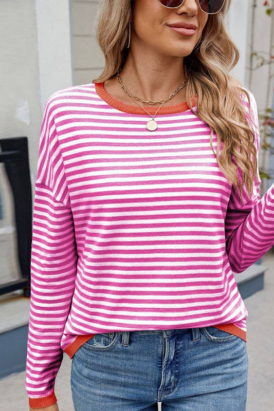 CWTBLL01204_COLORBLOCK TRIM STRIPE LOOSE KNIT PULLOVER