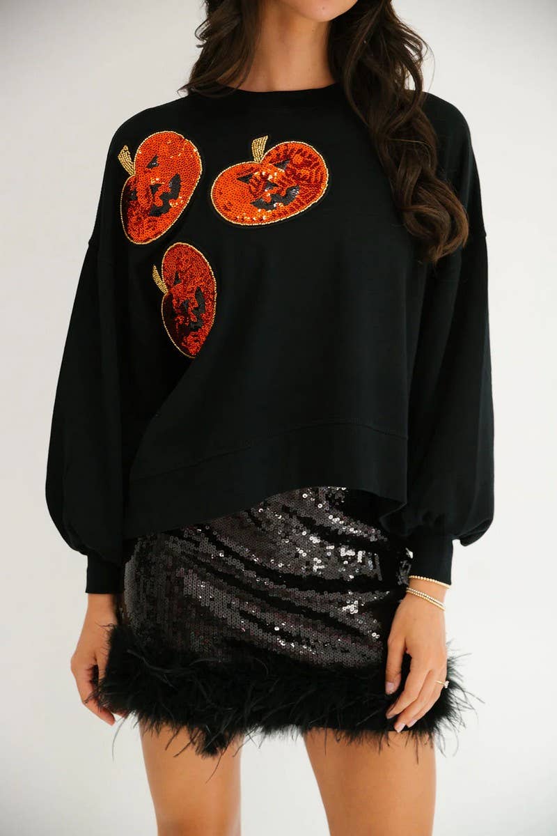 CWTBLL01231_HALLOWEEN PUMPKIN SEQUIN LOOSE SWEATSHIRT