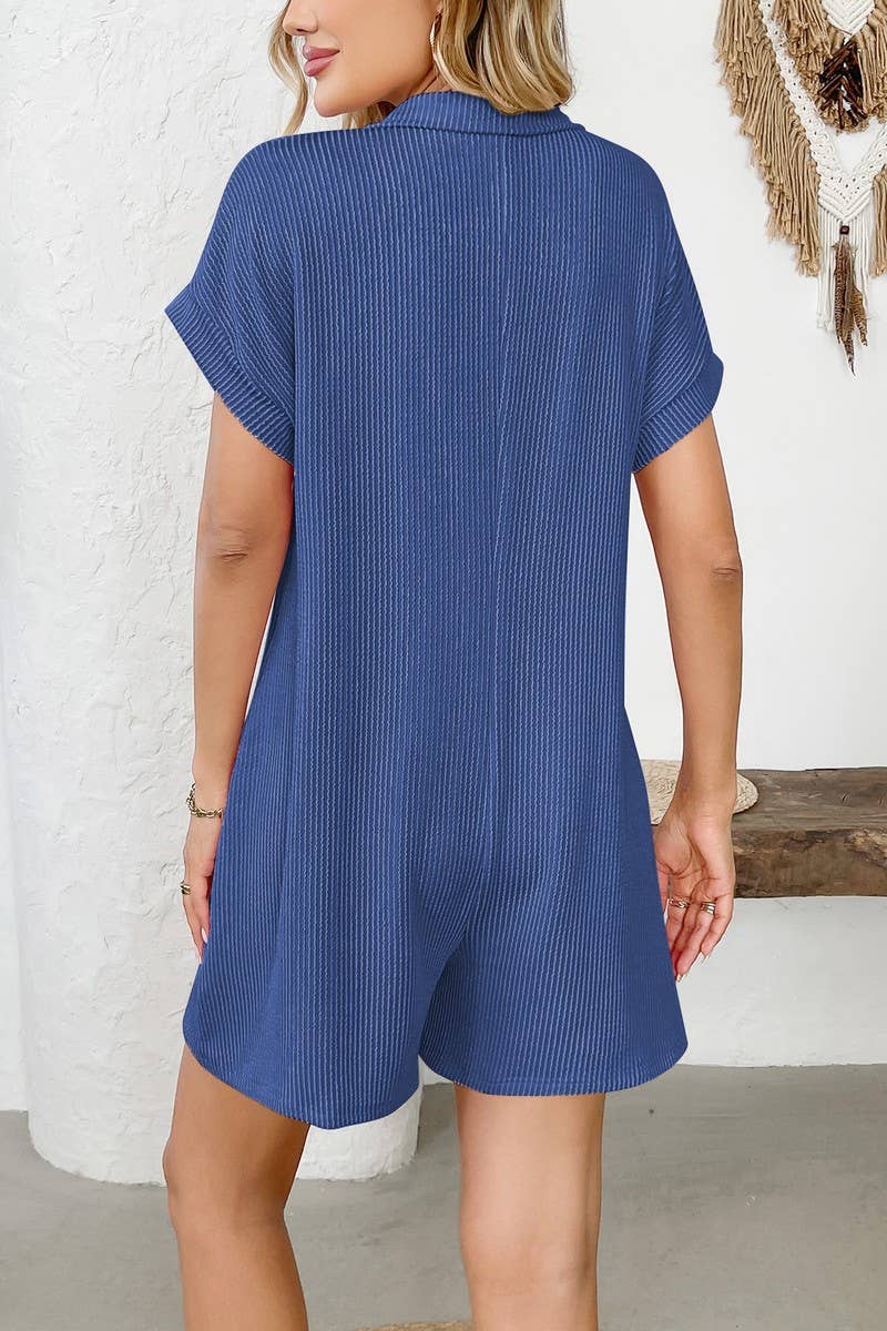 CWSJS1447_SUMMER COLLAR BUTTON LOOSE POCKET JUMPSUIT