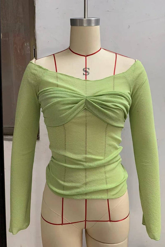 CWTBLL3142_BOWKNOT TUBE TOP LONG SLEEVE T-SHIRT TOP