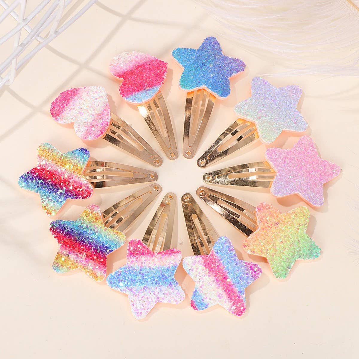 Glitter BB Clip Set with Stars & Hearts for Girls