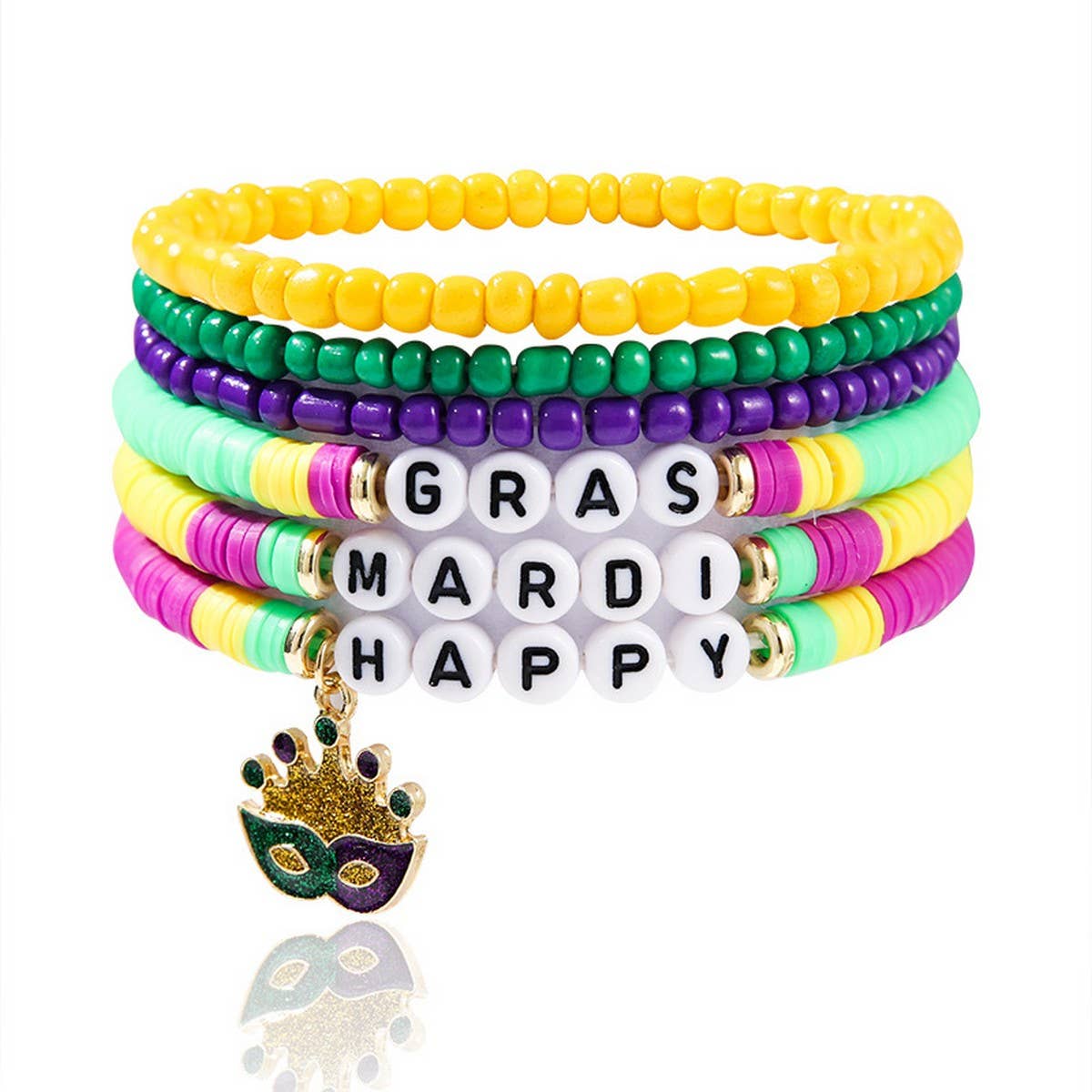 MASK PENDANT RICE BEAD SOFT CLAY BRACELET SET