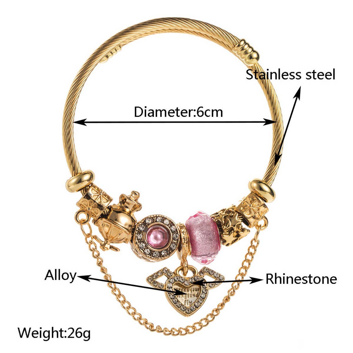 Stylish Stainless Steel Beaded Heart Bracelet_CWMM8481