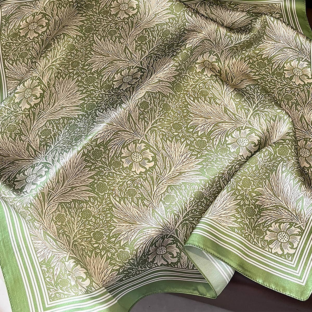 Green Floral Square Neck Scarf for Women