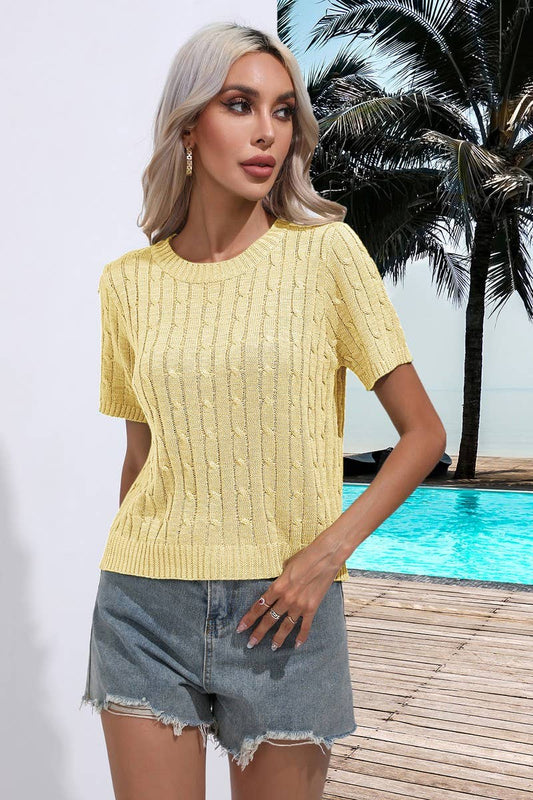 CWOSWS0062_Round Neck Short Sleeve Casual Top Sweater