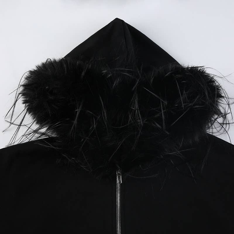 Dark wind big hair collar hooded loose coat