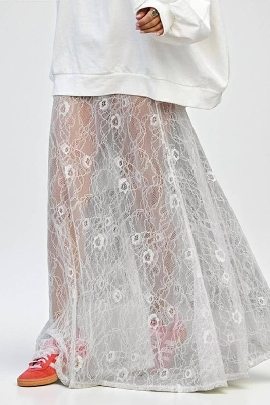 CWBLS140_HOLLOW JACQUARD LACE SEE-THROUGH SKIRT