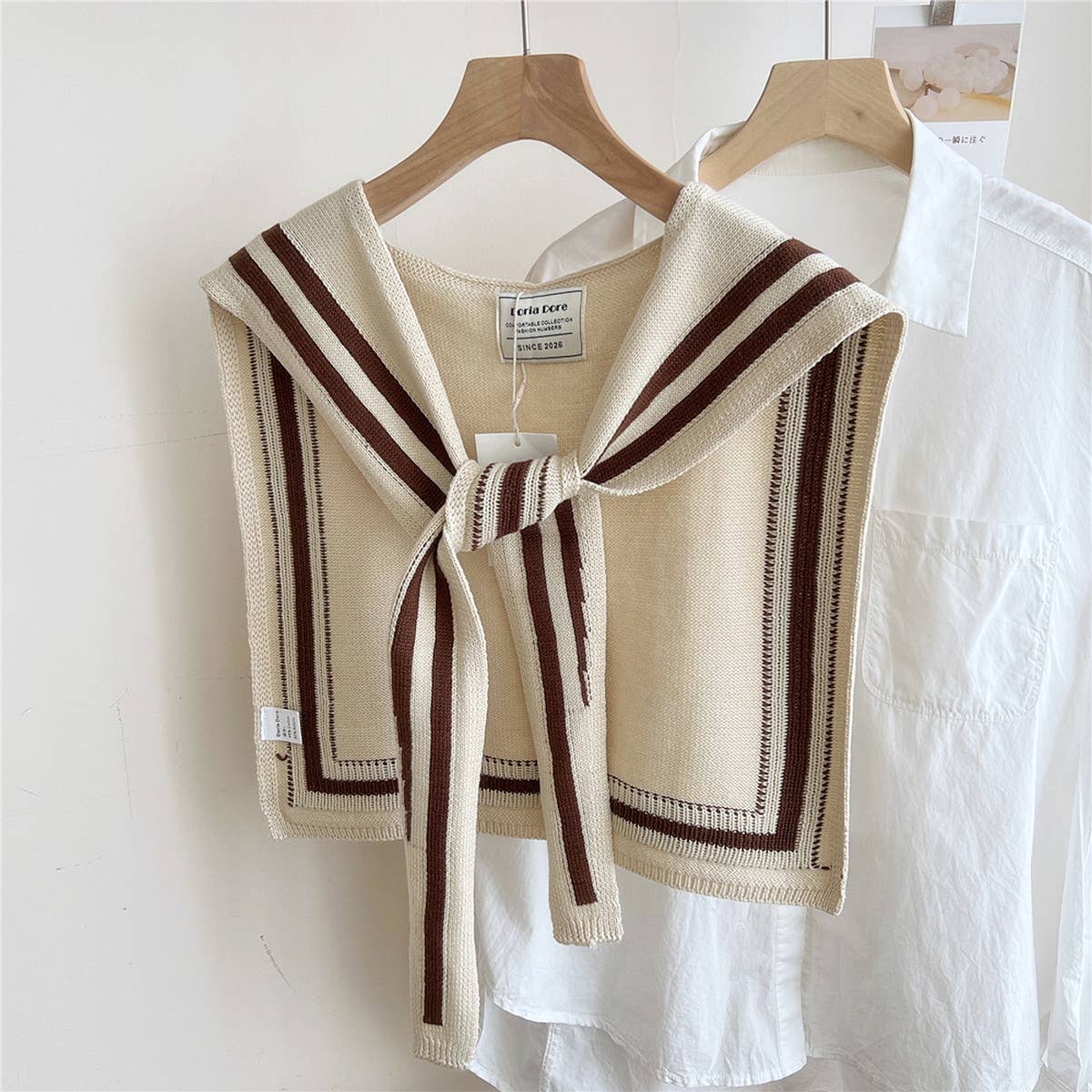 DOUBLE ROW STRIPED FRAME KNITTED SHAWL