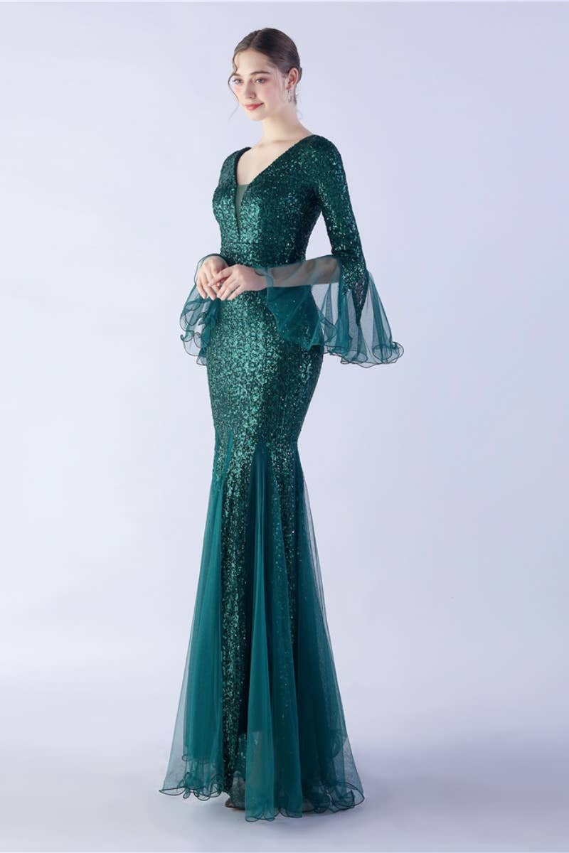 CWDMD3627_WAVY MESH BANQUET STAGE SEQUIN DRESS DRESS LONG