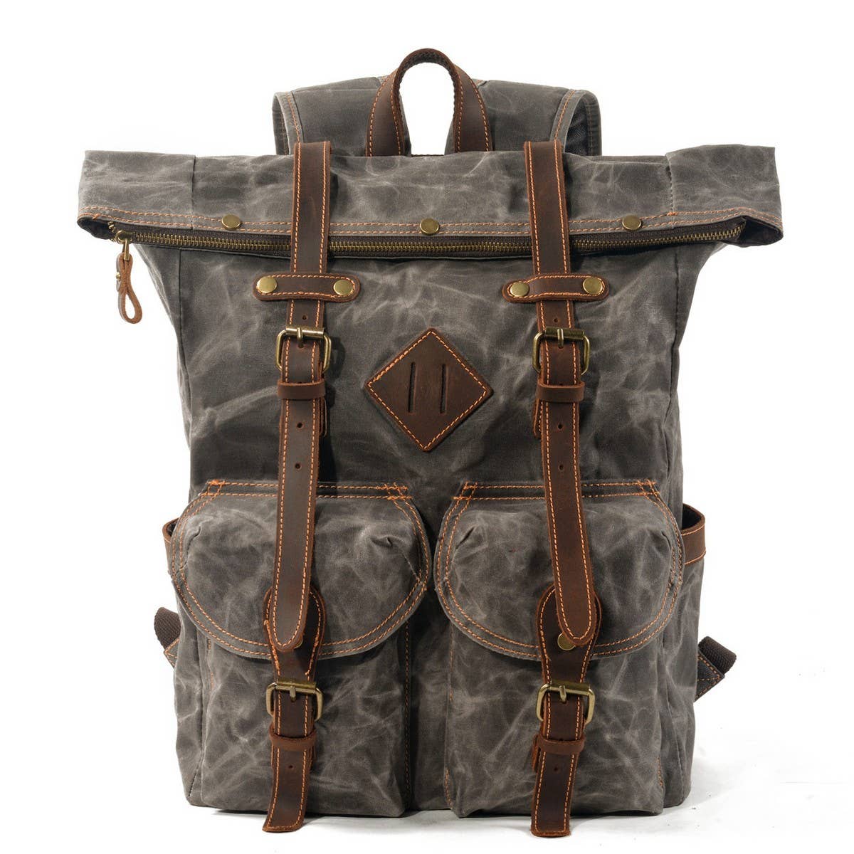 Waterproof Waxed Canvas Colorblock Backpack_CWAB5534