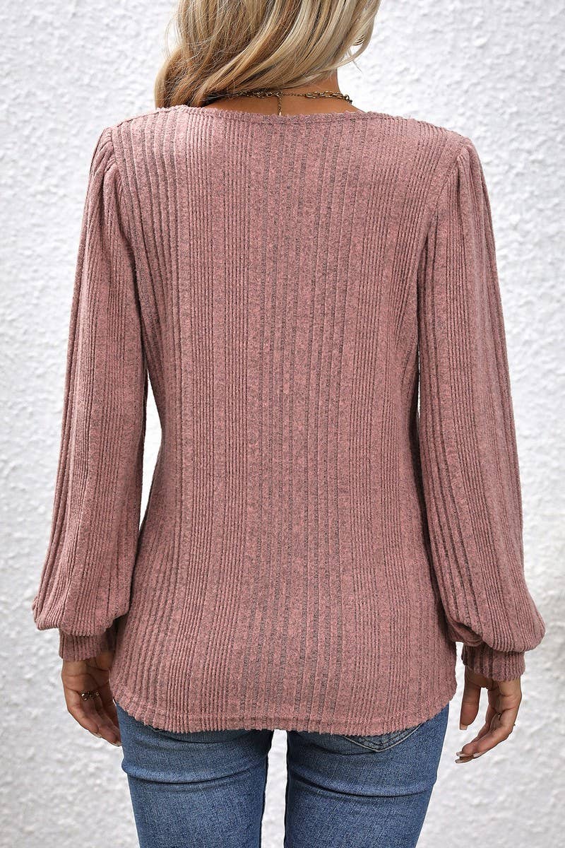 CWTBLL3198_SQUARE NECK BRUSHED LANTERN SLEEVE TOP