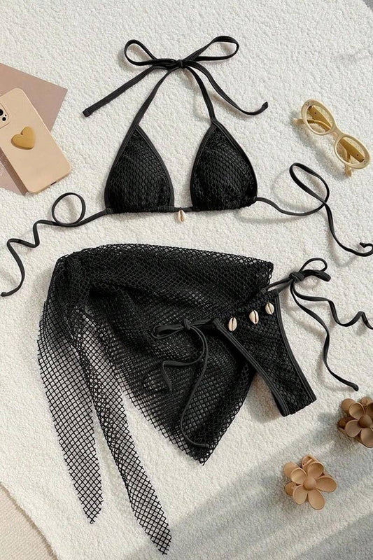 CWMW0869_SEXY LACE-UP MINI SWIMSUIT THREE-PIECE SET