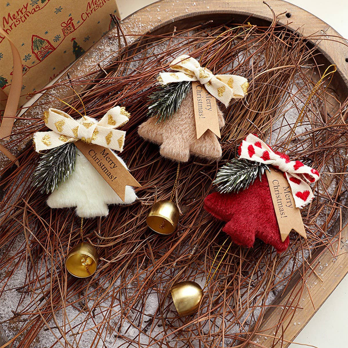 Plush Metal Bell Christmas Tree Hanging Ornament_CWMM9751