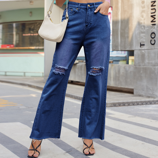 Wide Leg Distressed Jeans ? Micro Flared Style