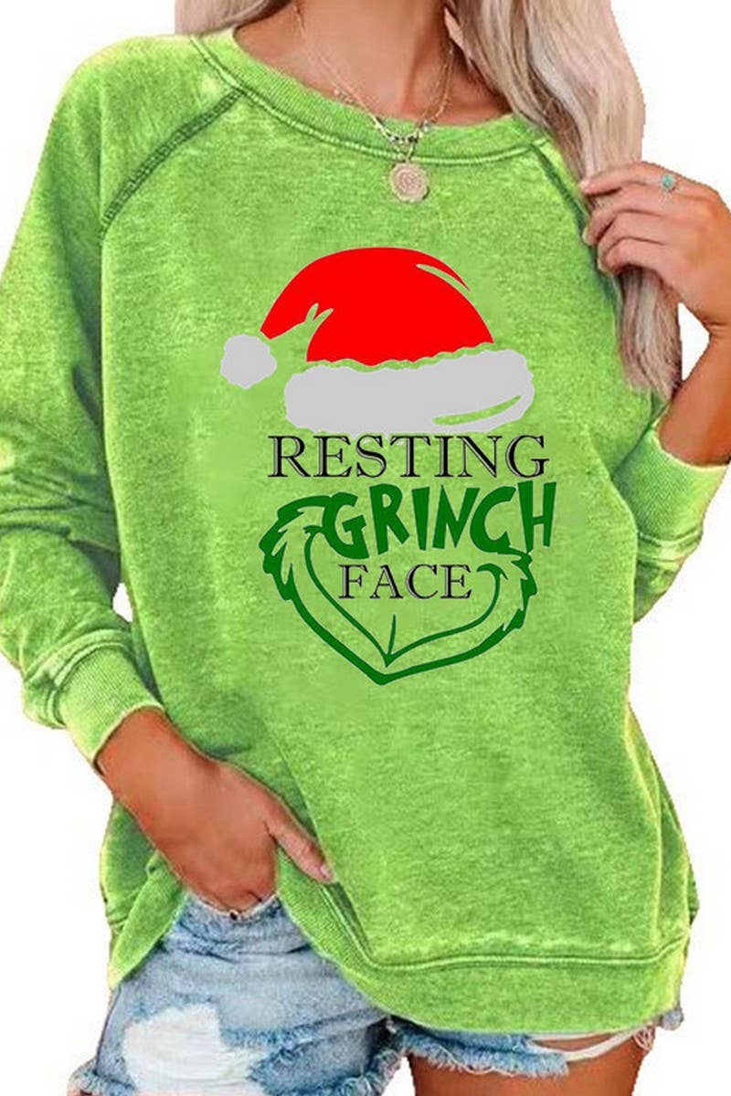 CWTBLL01326_CHRISTMAS CARTOON HORN SLEEVE SWEATSHIRT