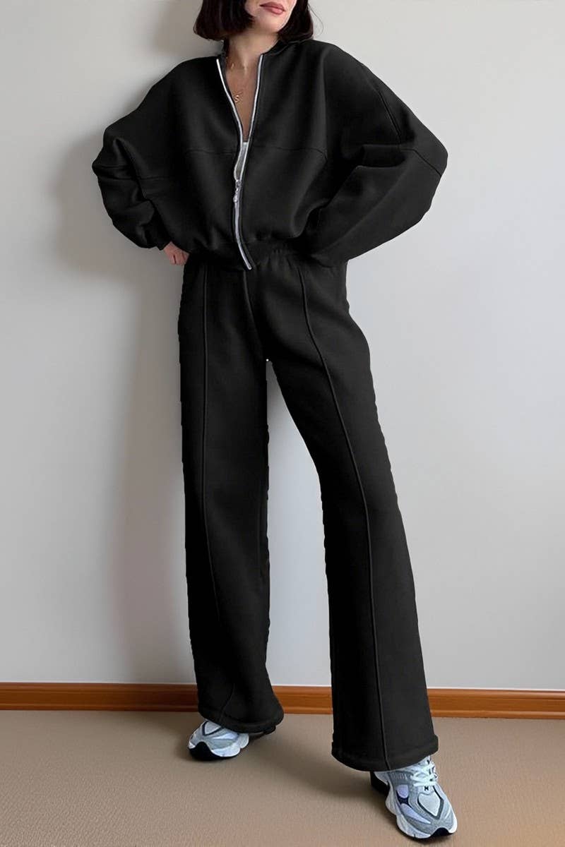 CWSTB00453_SPORTY LONG SLEEVE JACKET & SOLID PANTS SET