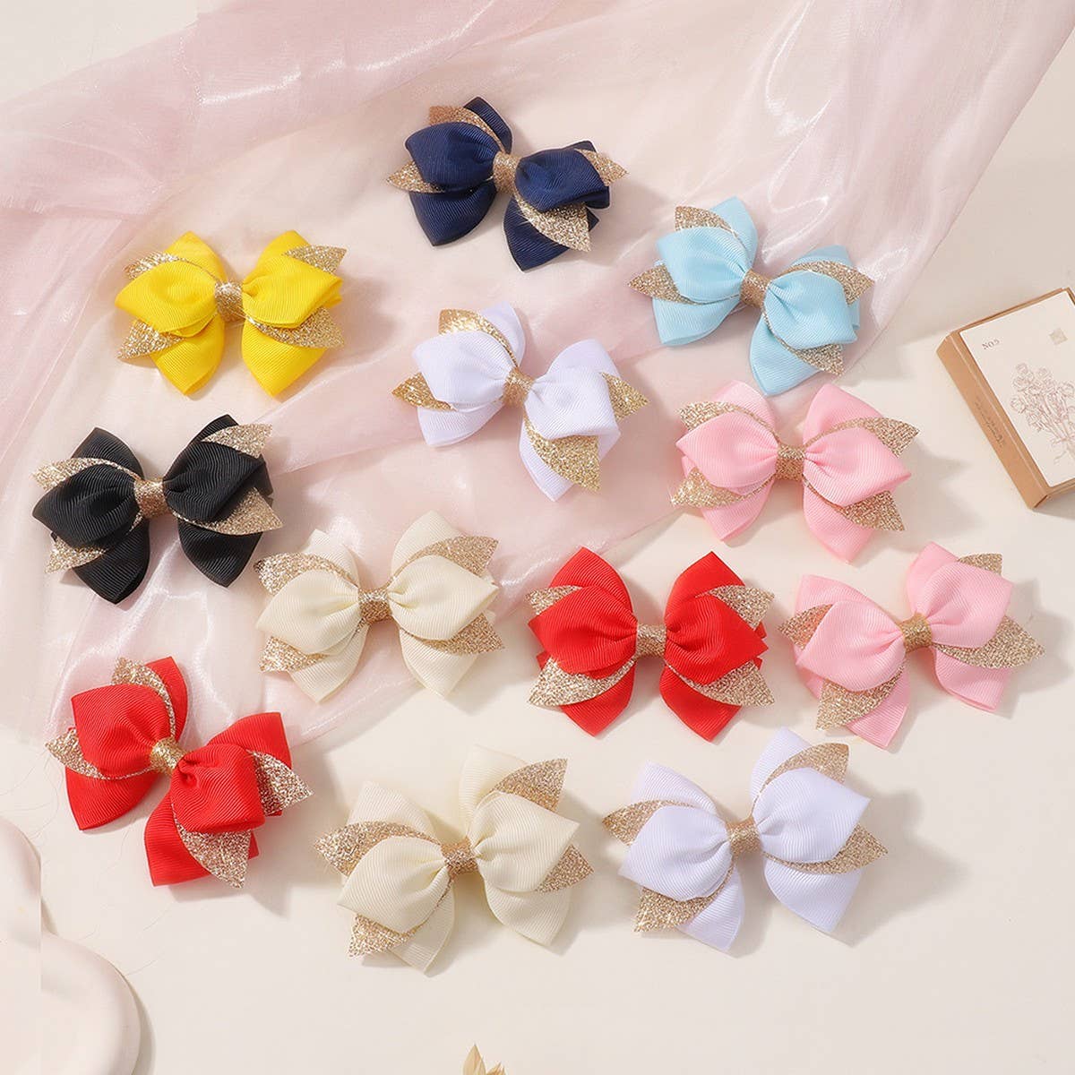 Glitter Bow Hair Clip Set for Girls Party Wear
