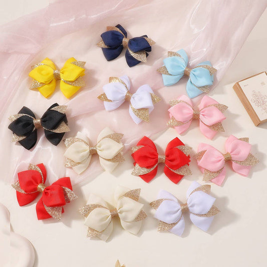 Glitter Bow Hair Clip Set for Girls Party Wear
