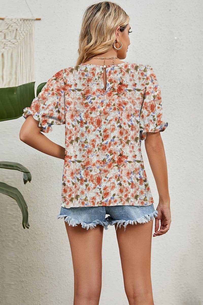 CWTSTS0365_FLORAL LOOSE ROUND NECK PULLOVER SHORTSLEEVE