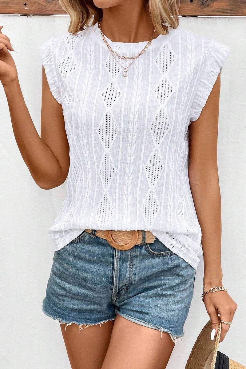 CWTTS1384_SPRING AND SUMMER FASHION HOLLOW MICRO-STRETCH TOP