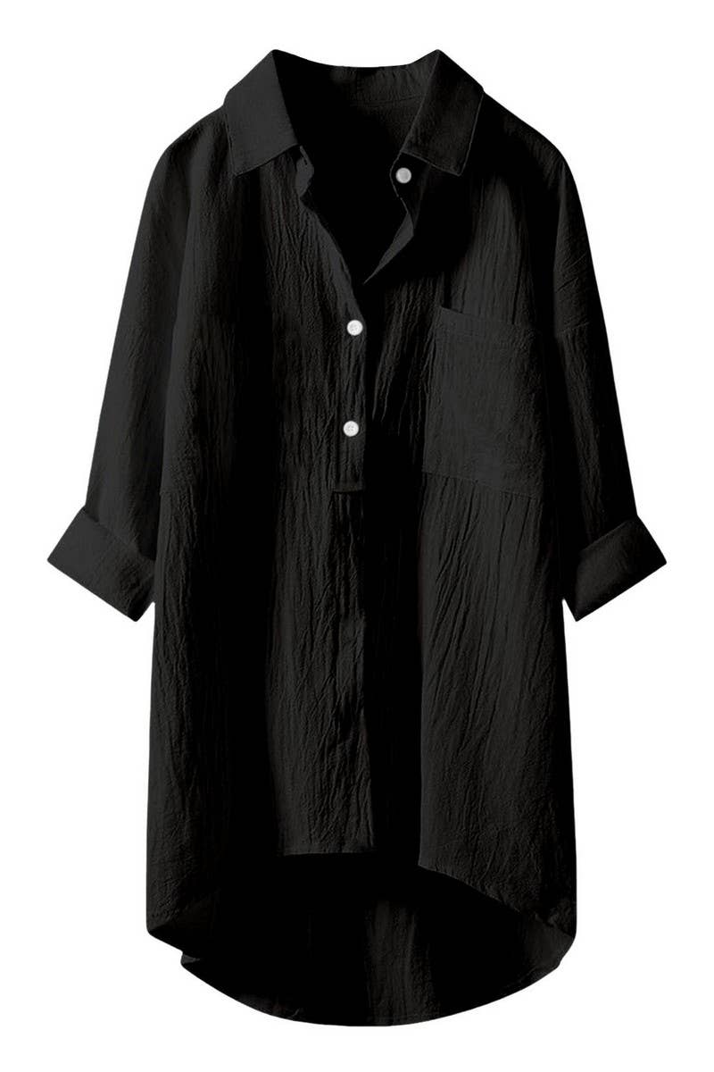 CWTSTL2876_SOLID COLOR HIGH AND LOW COTTON AND LINEN SHIRT