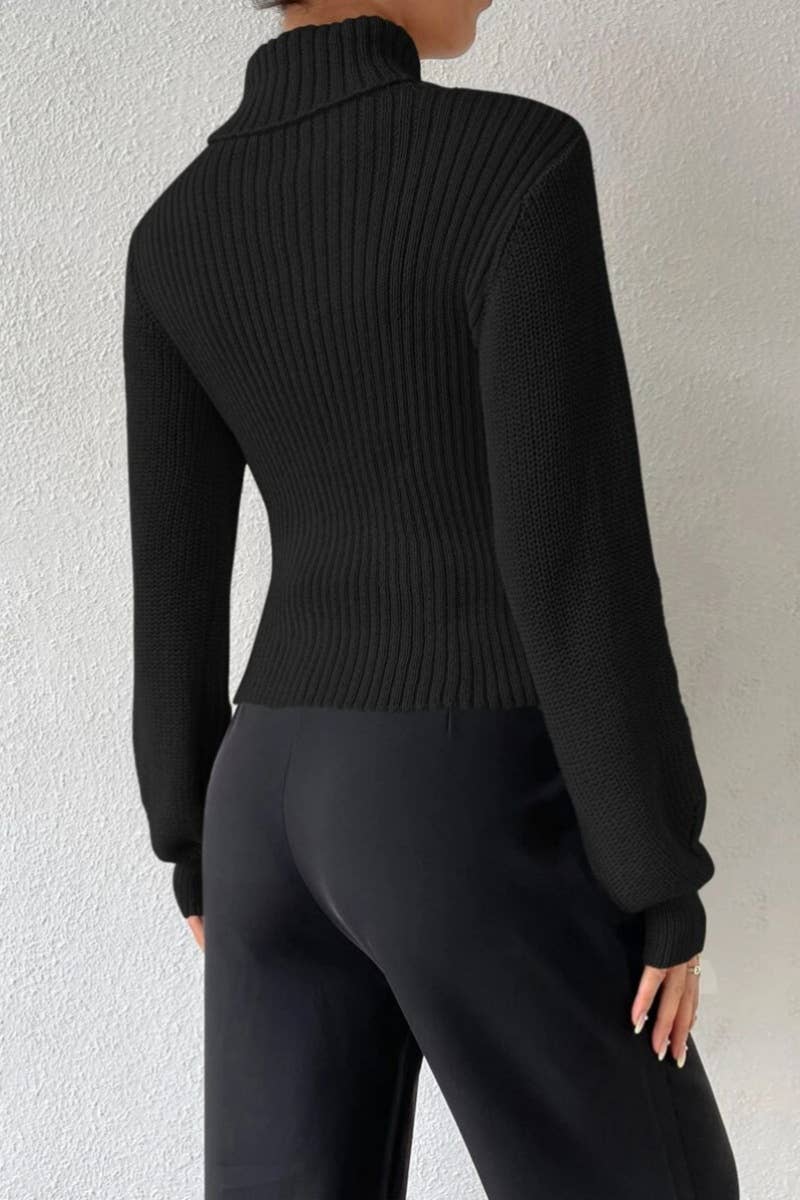 CWOSWL6626_SEXY CUTOUT LONG-SLEEVED TURTLENECK SWEATER
