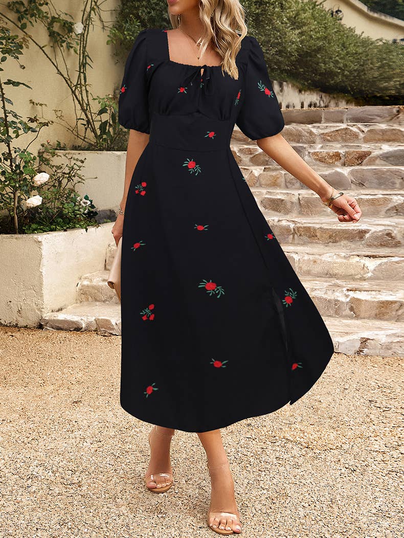 Floral Elegant Lantern Sleeve Dress