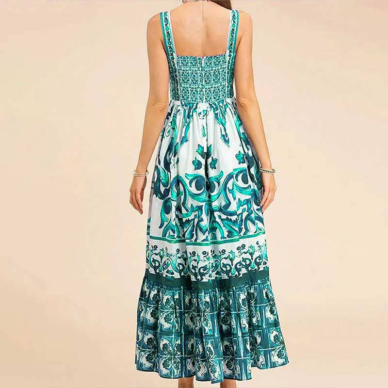 BOHEMIAN STYLE ELEGANT LONG PRINT HALTER DRESS