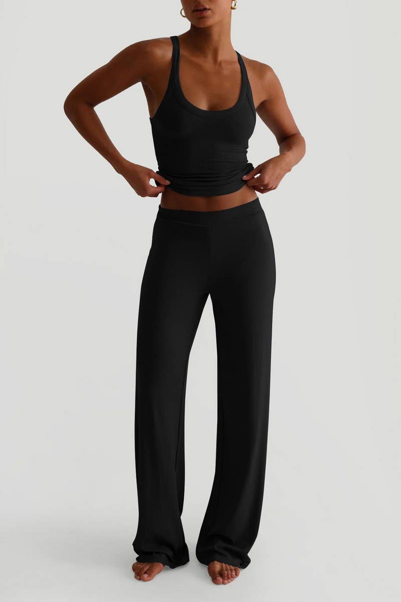 CWSTB00442_SPORTS YOGA TANK TOP & WIDE LEG PANTS SET